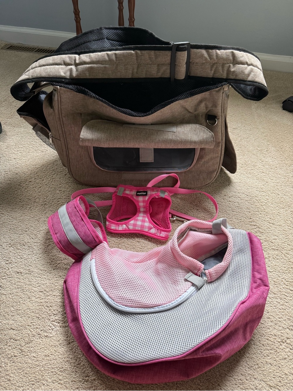 Like New Small Pet Travel Security Bag and Dog Sling Carrier Bundle